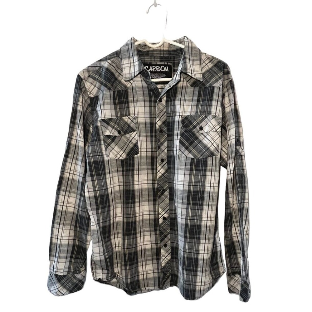 Carbon Men's Long Sleeve Button Down Shirt Plaid Large Western Cowboy